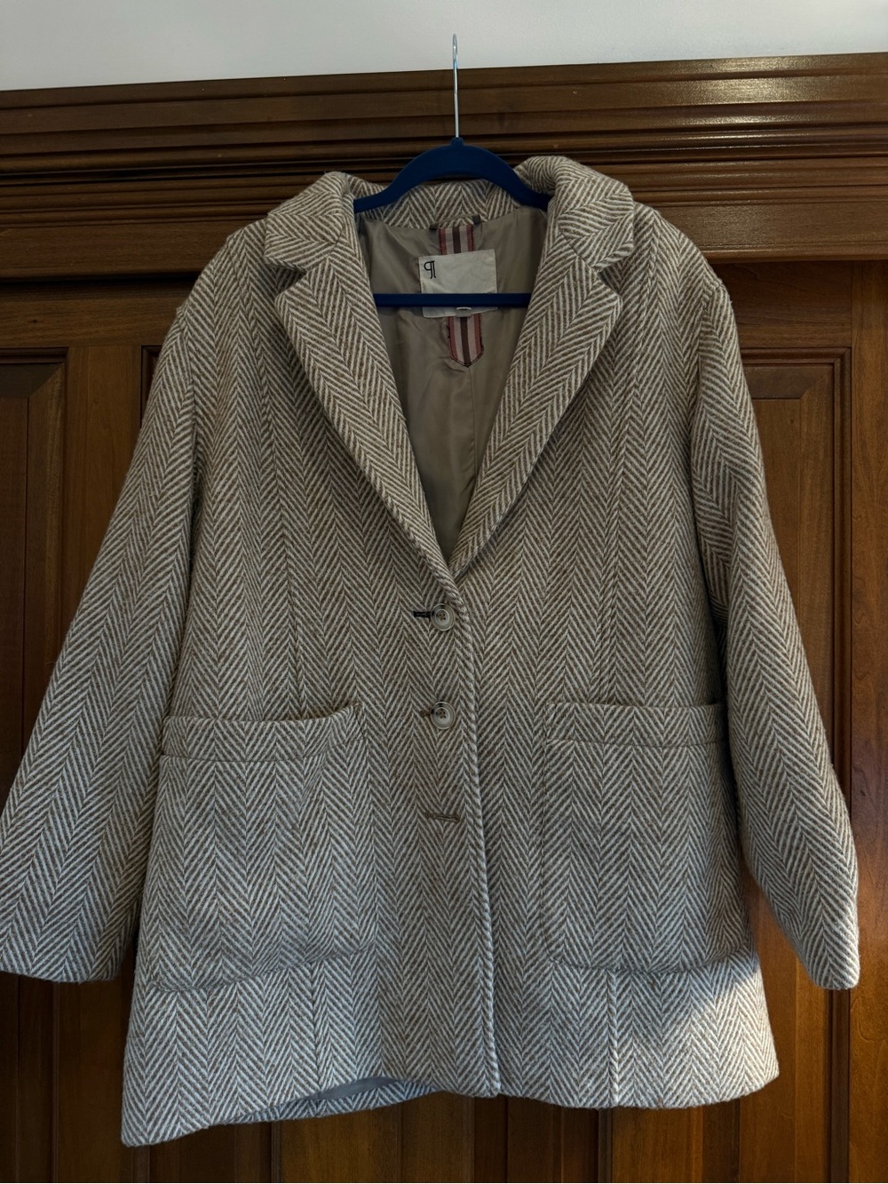 Pilcro Beige Herringbone Pea Coat